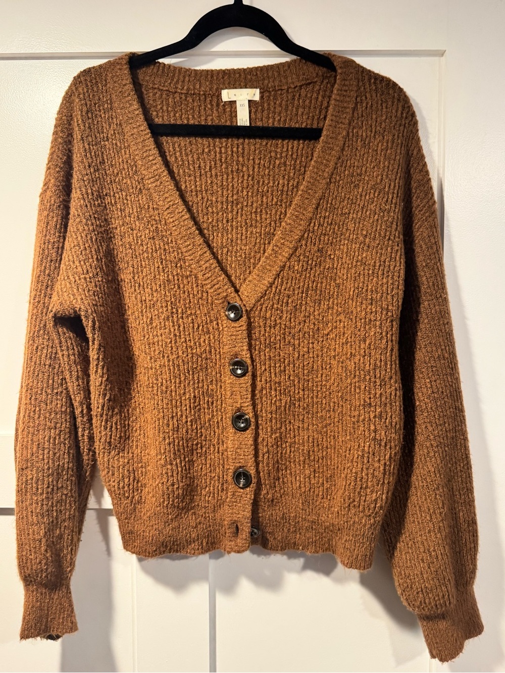 Leith Rust Brown V-Neck Button Cardigan Sweater
